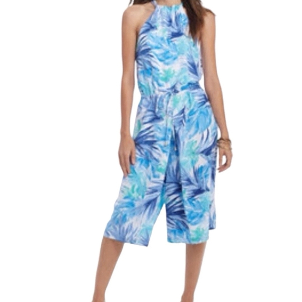 Blue Tropical Print Jumpsuit